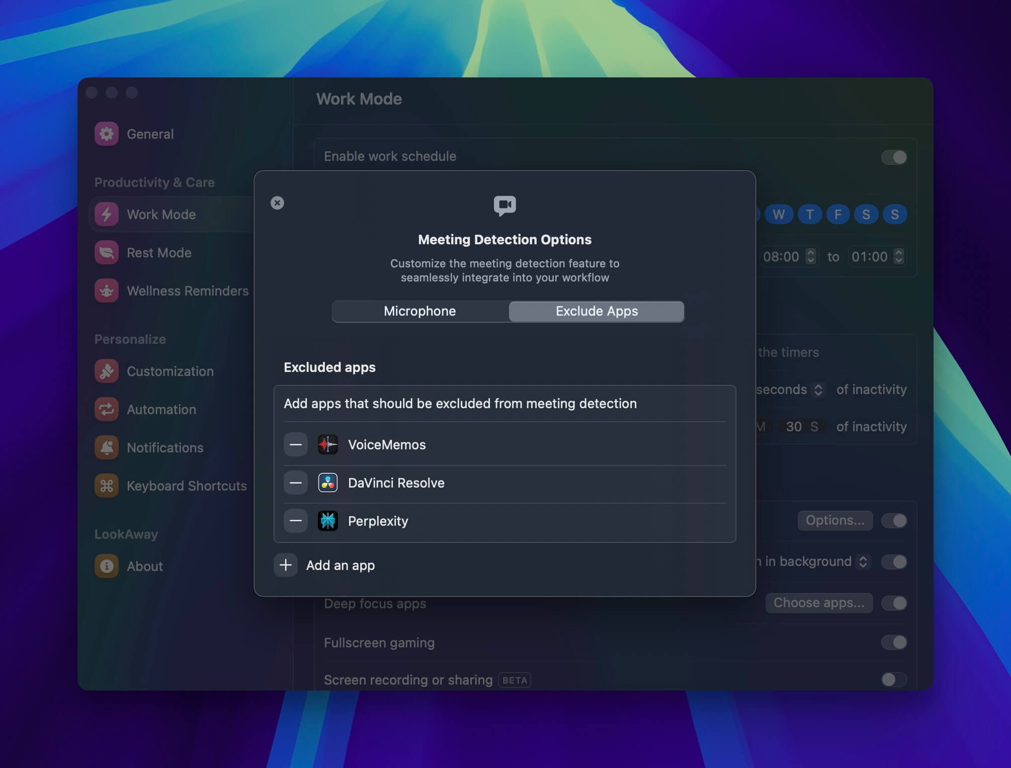 Exclude apps from meeting detection