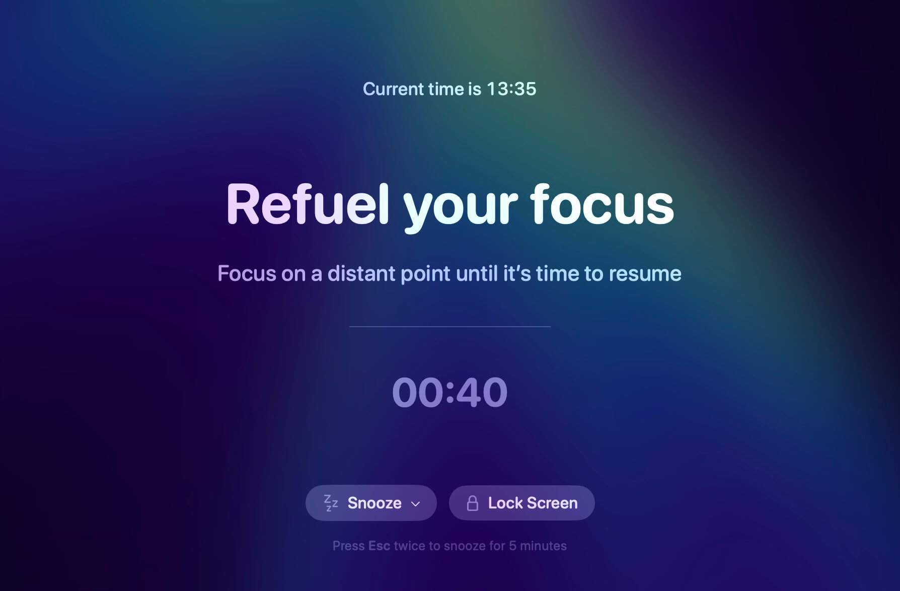 Snooze from the break screen
