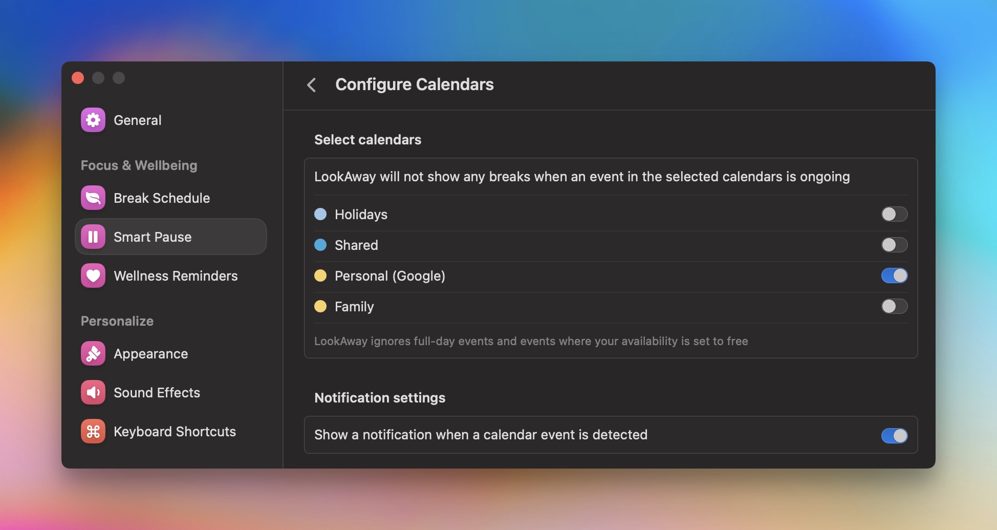 Calendar Event settings