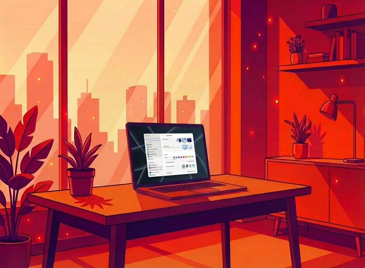 A macbook on a desk showing Appearance settings