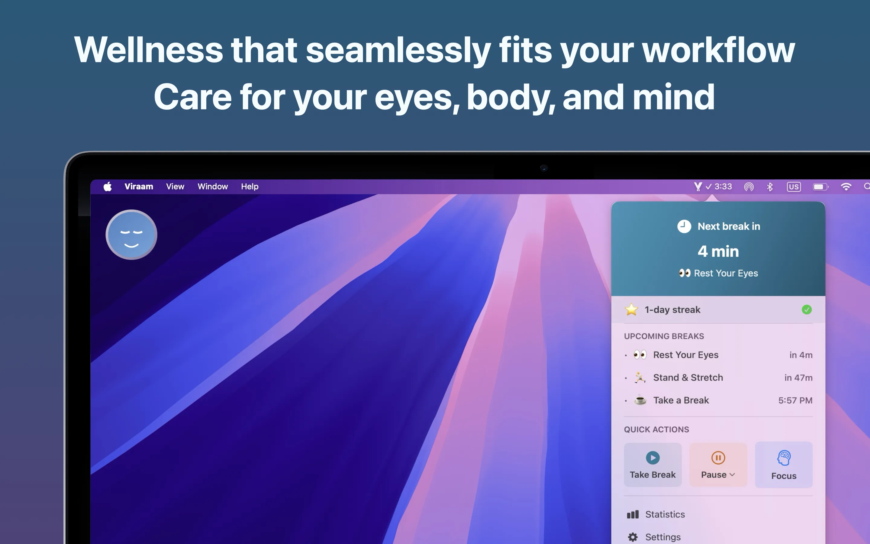 Viraam wellness reminder screenshot