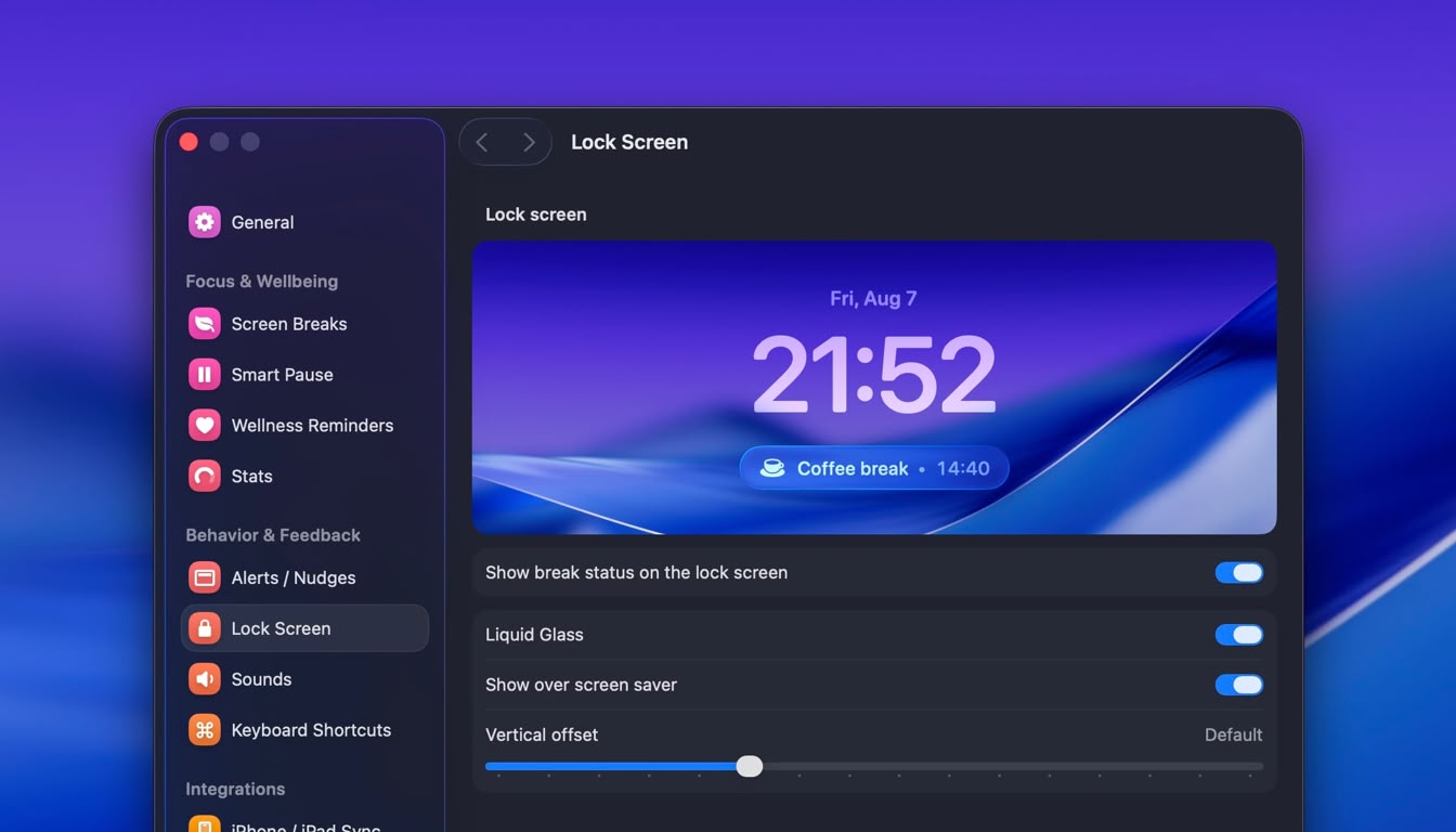 LookAway 2.4 - Live Activities on Mac and iPhone