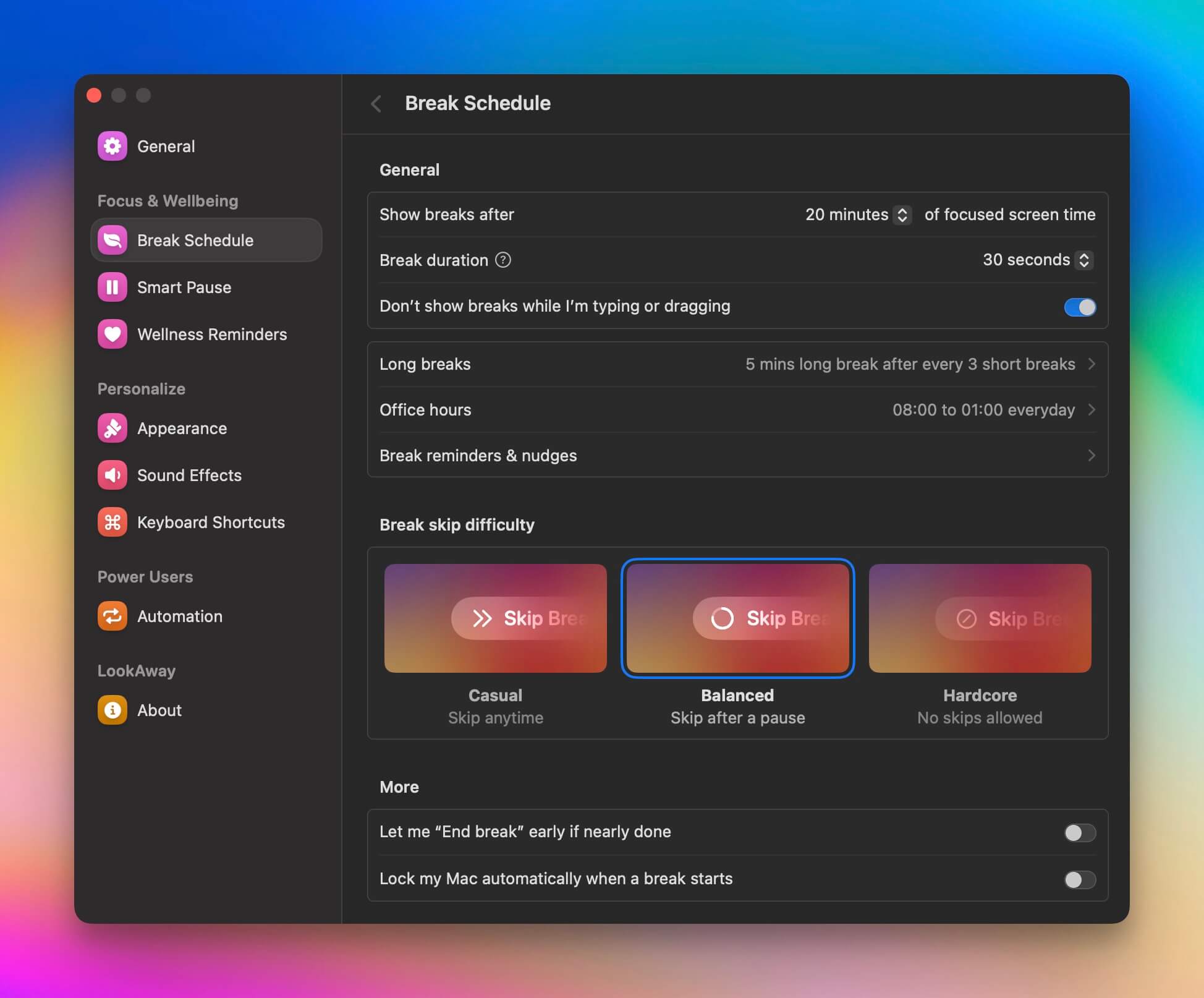 Rest Mode settings in LookAway