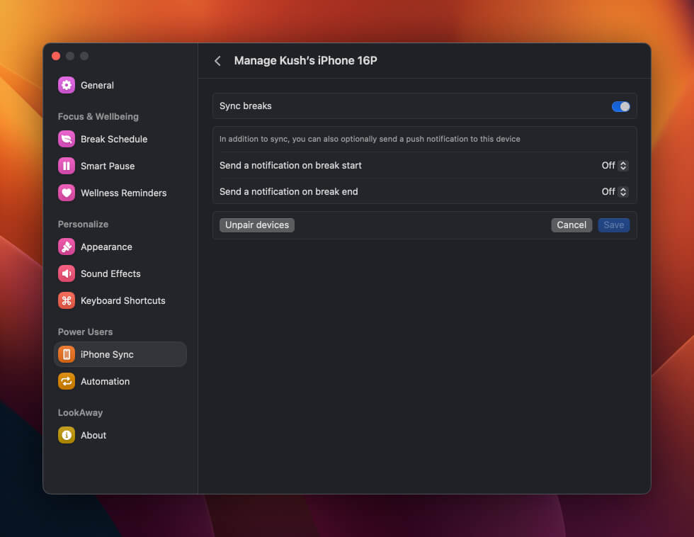 iPhone Sync Push Notification settings