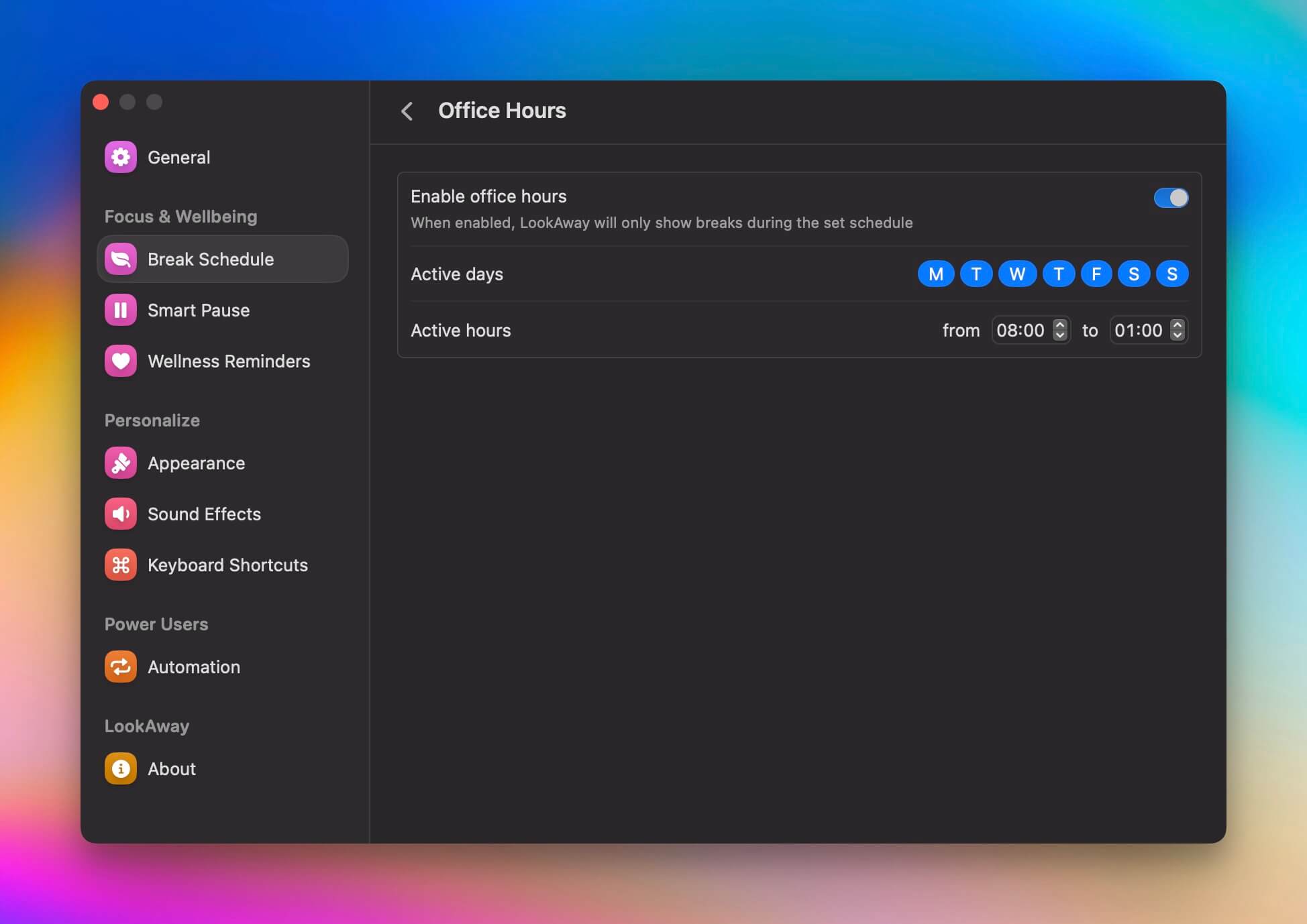 Work Schedule Settings in LookAway